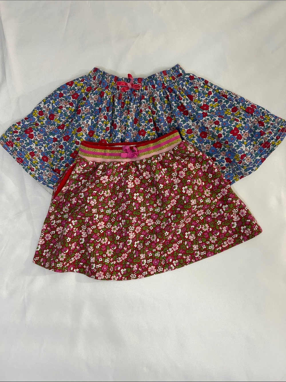 Mini Boden Bundle of 2 Girls Floral Skirt - Pink & Blue Floral Print